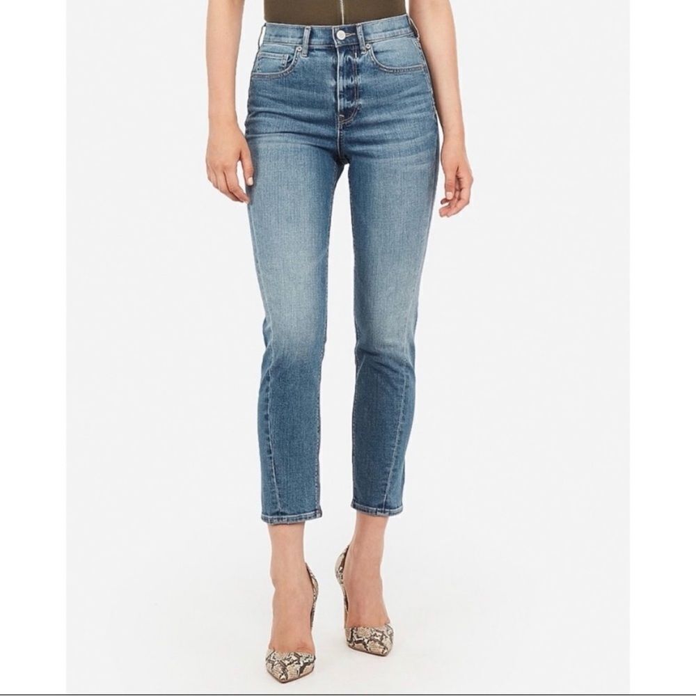 Express Super High Rise Mom Jeans Blue 10 Crop Straight